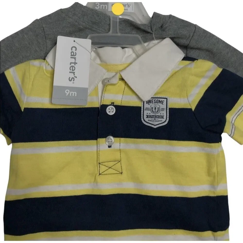 Carters Baby Boy 3 Pc Outfit Short Long Sleeve Shirts Jeans Super Handsome 9 M‎